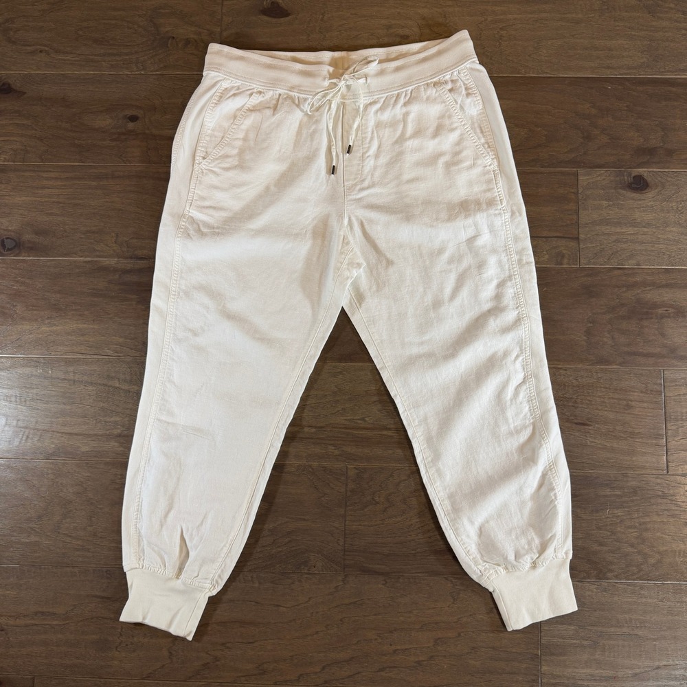 Gap Womens Linen Cotton Blend Joggers White Drawstring Pants‎ Large